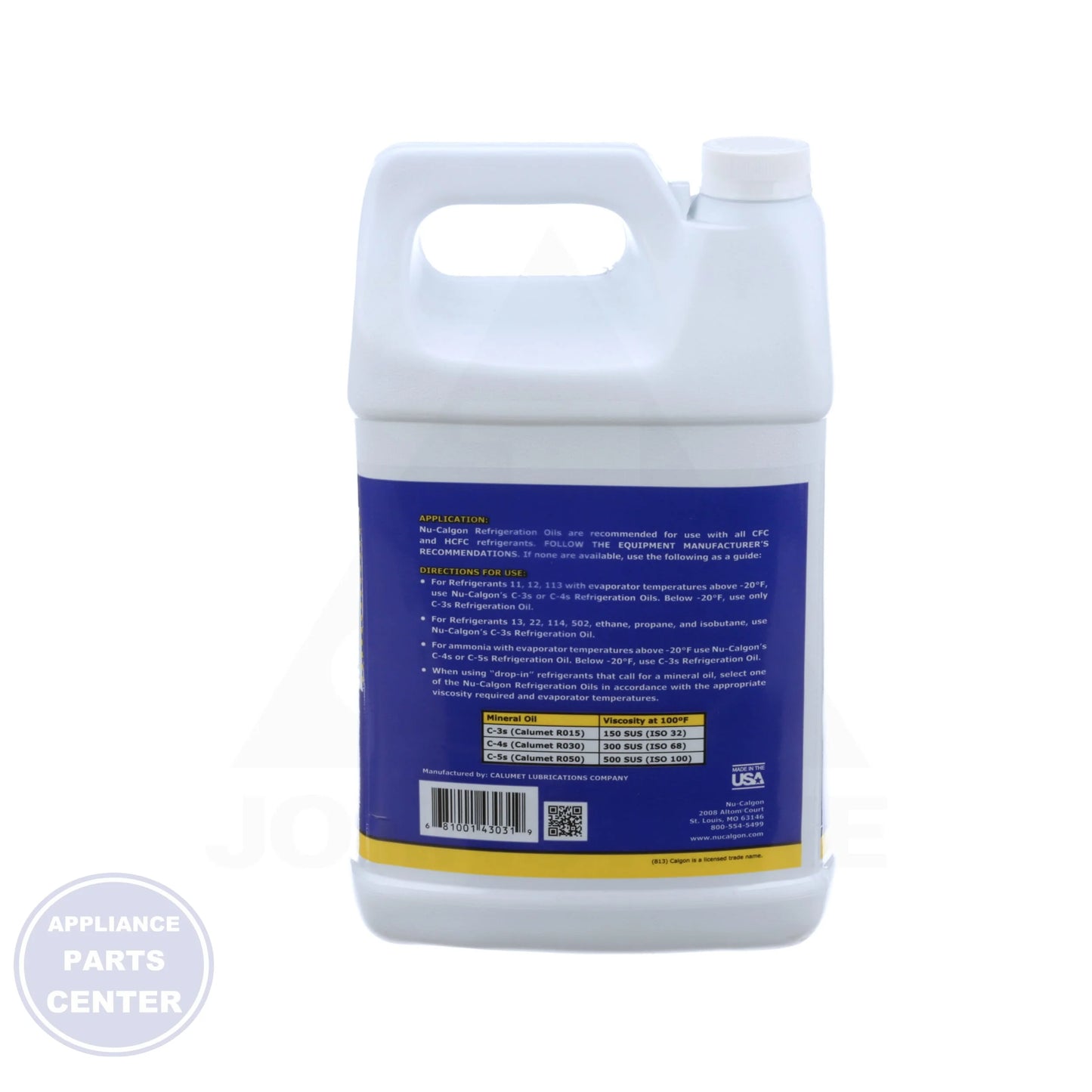 Refrigeration Oil C-3 4303-07 - Side view with 1-gallon size spec