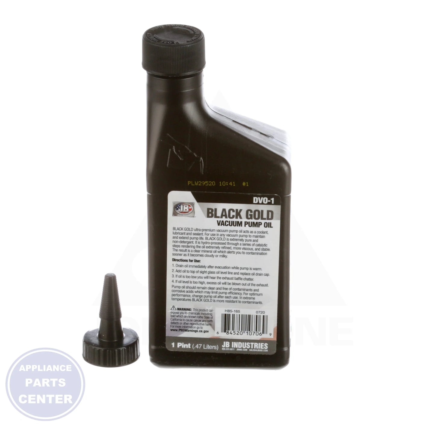 Vacuum Pump Oil DVO-1-BX - Side view with pint size specs