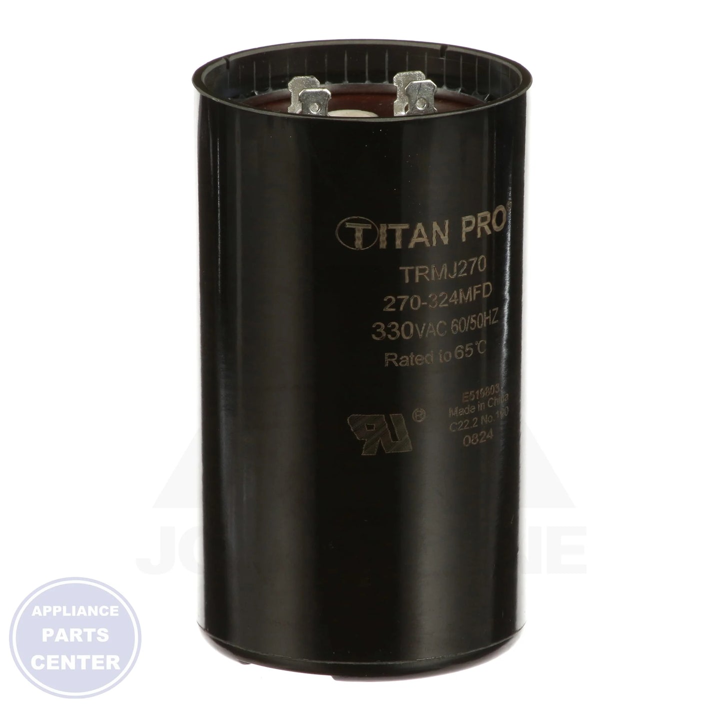 TRMJ270 Motor Start Capacitors N/A - Side view with 2-9/16" diameter and 4-3/8" height