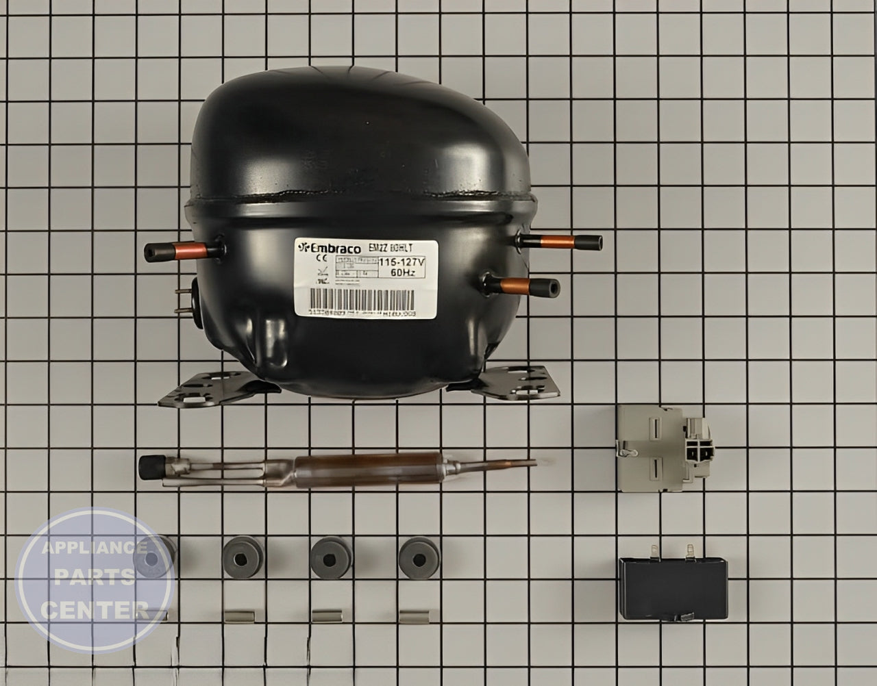 WHIRLPOOL REFRIGERATOR COMPRESSOR W10233961 - Side view with 600 lbs cooling capacity