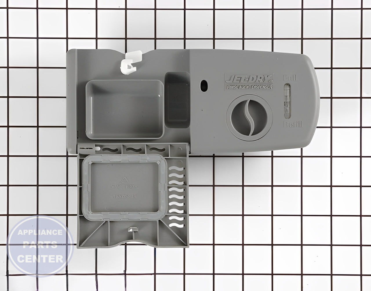 GE DISHWASHER DETERGENT AND RINSE AID DISPENSER WD12X10163 - Detailed view of sturdy construction for lasting performance