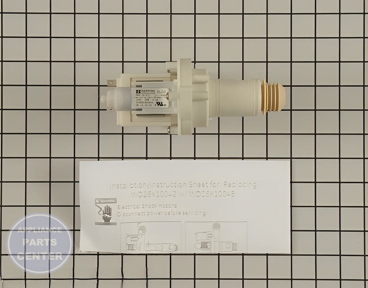 GE DISHWASHER DRAIN PUMP ASSEMBLY WD26X10048 - Detailed view of robust pump design