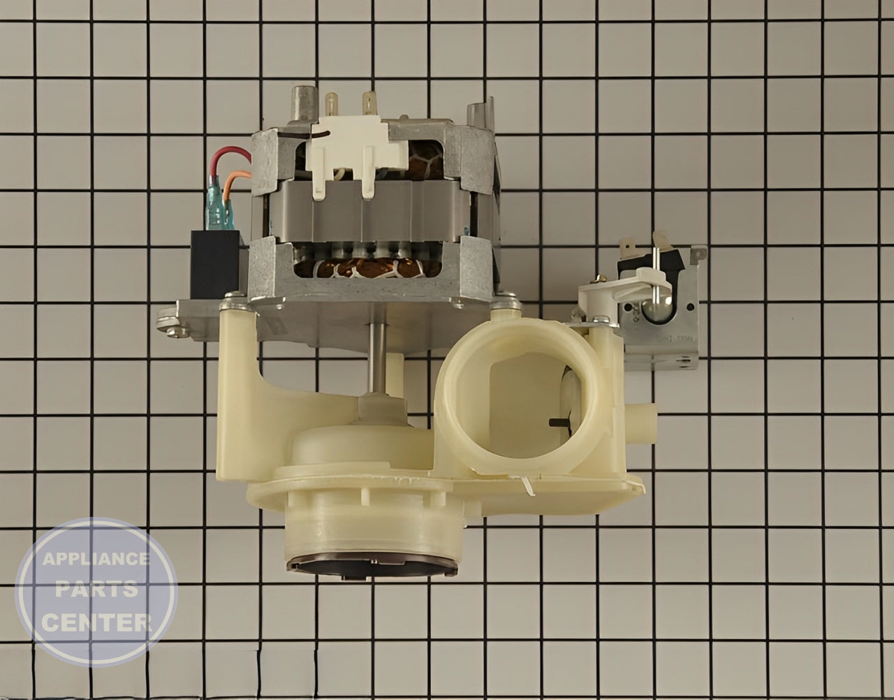 GE DISHWASHER DRAIN PUMP AND MOTOR ASSEMBLY WD26X10051 - Side view with 20 lbs water capacity