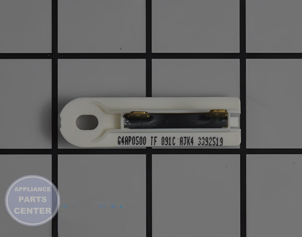 WHIRLPOOL DRYER THERMAL FUSE WP3392519 - Side view with essential specs