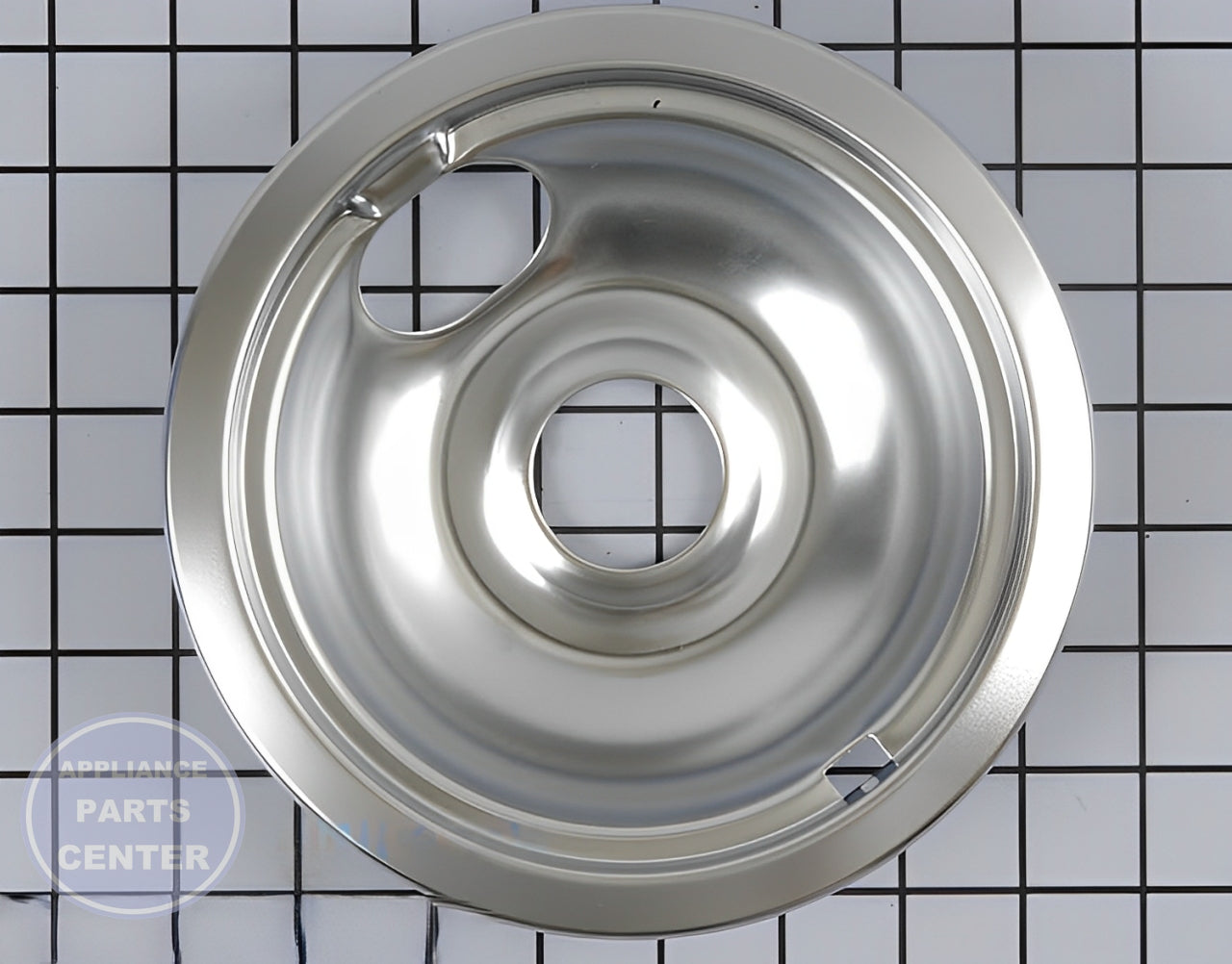 WHIRLPOOL 6" CHROME DRIP BOWL WPW10196406 - Main view showing polished chrome finish for WPL Range/Stove/Oven models