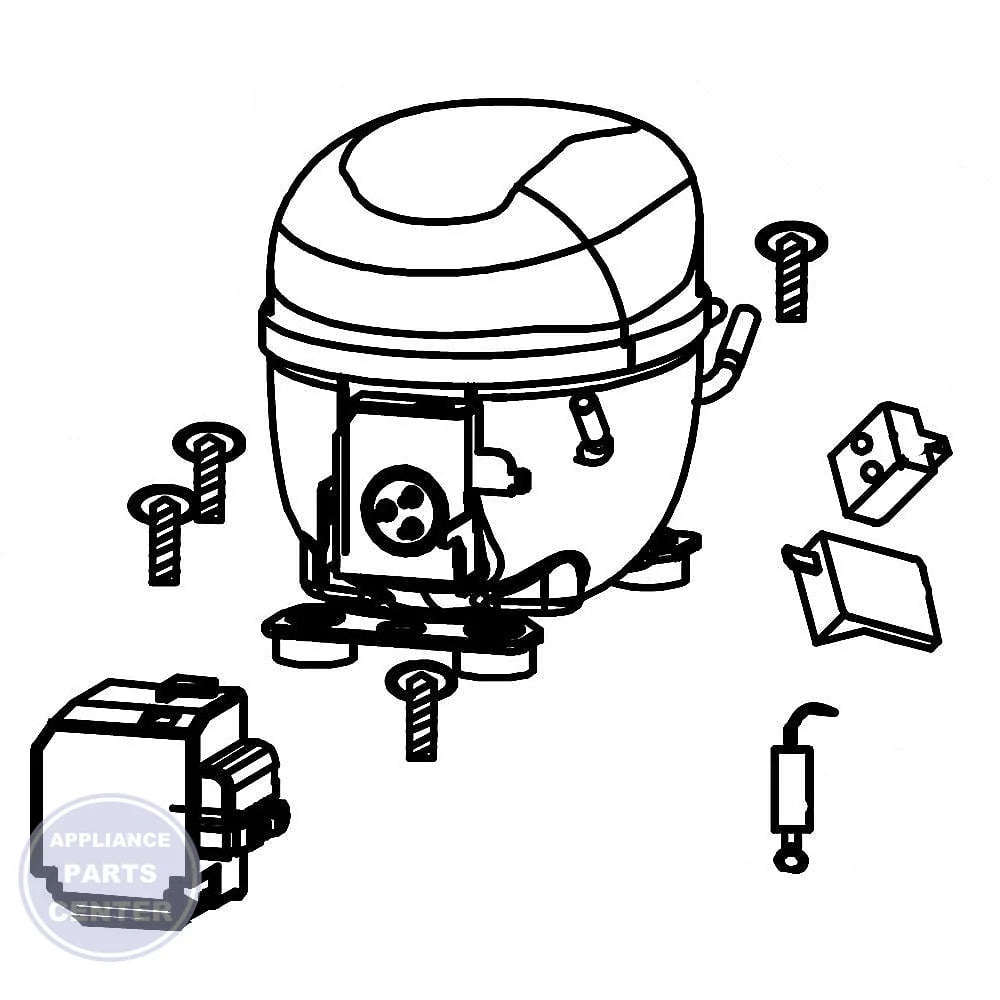 Frigidaire Freezer Compressor Assembly 5304512584 - Main view showing sealed system for Frigidaire models