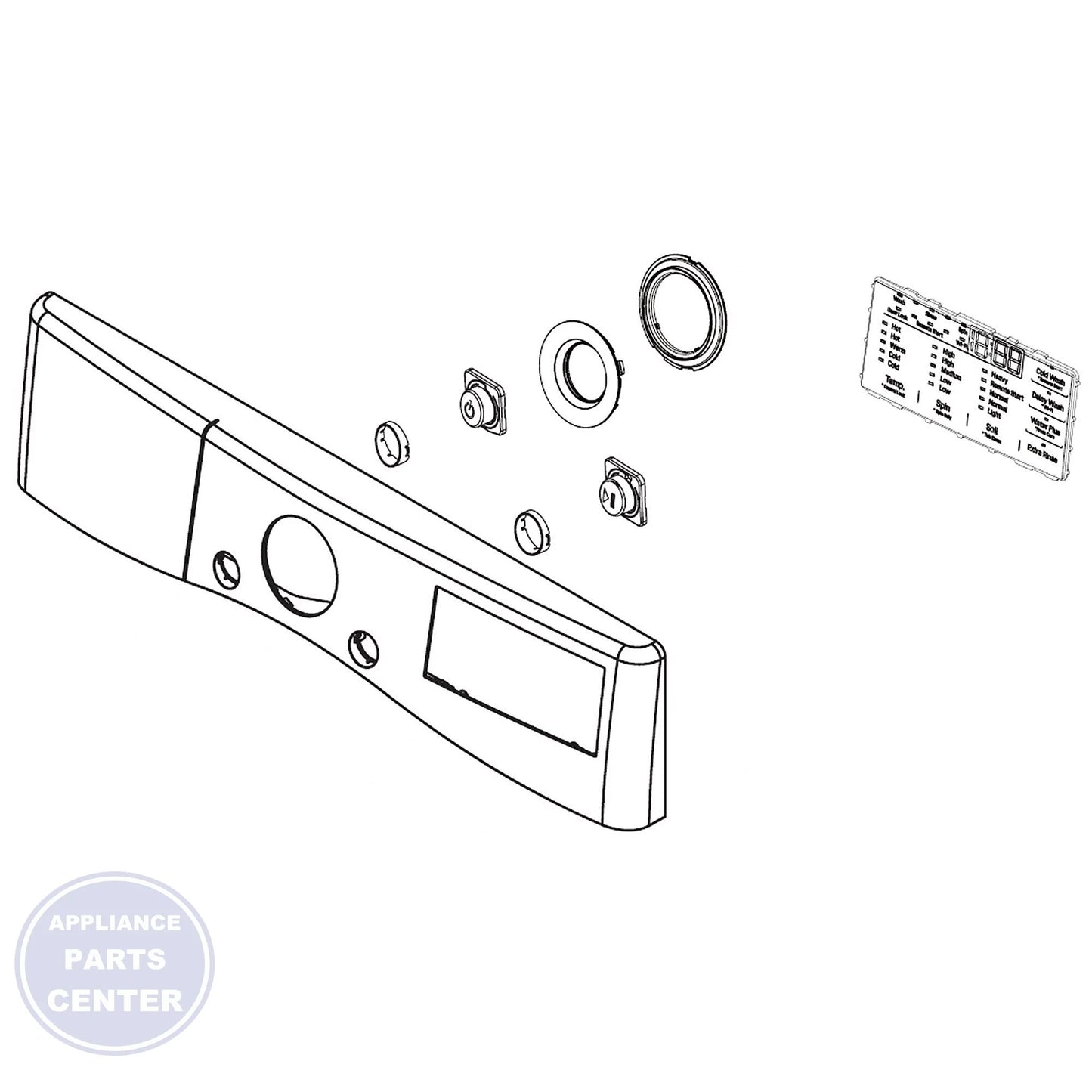 LG CONTROL PANEL ASSEMBLY AGL76992504 - Main view showing control functionality for LGE Dryer models