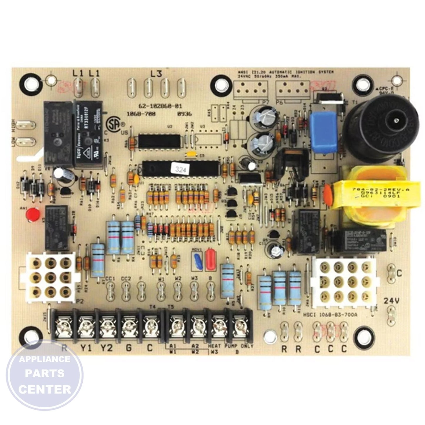 RHEEM-RUUD INTEGRATED FURNACE CONTROL 62-102860-01 - Main view showing heating capacity for specific models