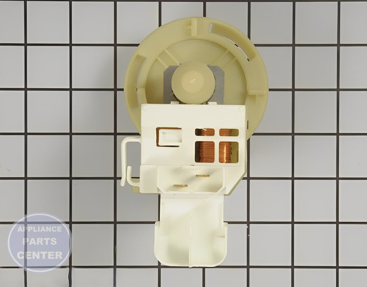 BOSCH DISHWASHER DRAIN PUMP 00167082 - Side view with high flow rate specs