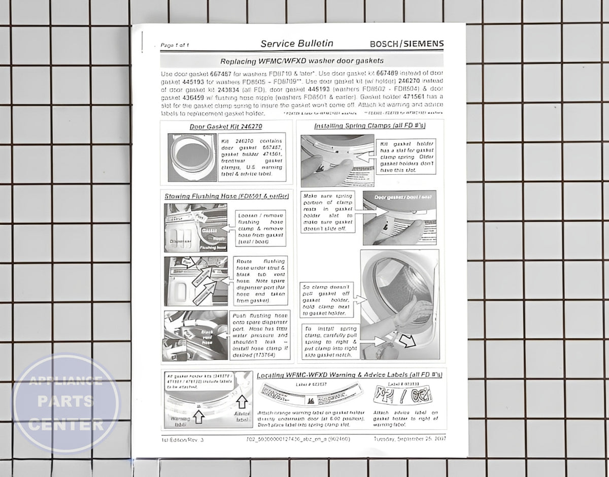 BOSCH WASHER BOOT GASKET 00667489 - Installation in Bosch washers showing secure mounting points