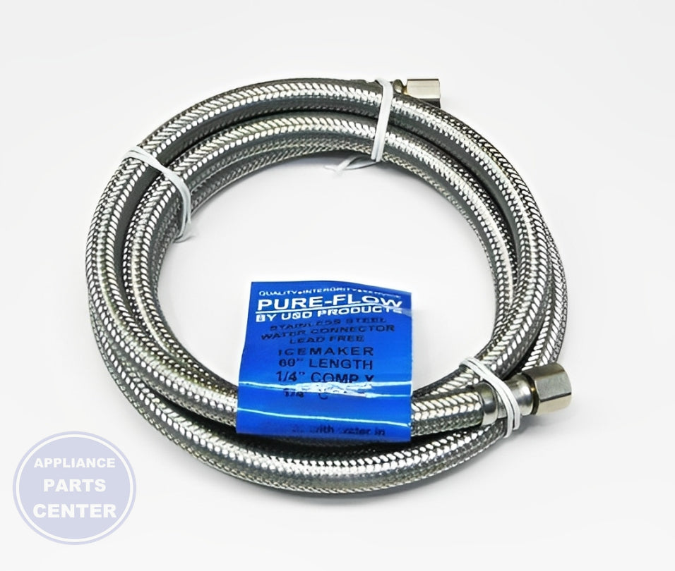 USD Products ICEMAKER SUPPLY LINE 04-90160SS-LF - Main view showing stainless steel construction for Samsung and LG models