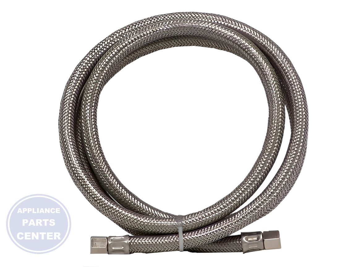USD M66B 6' SS ICE MAKER HOSE 04-90172SS-LF - Main view showing stainless steel construction for top refrigerator models