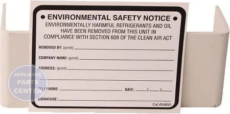 Environment.Safety Note Refrigerant ID Labels 10 Pack - Main view showing color-coded labels for various equipment models
