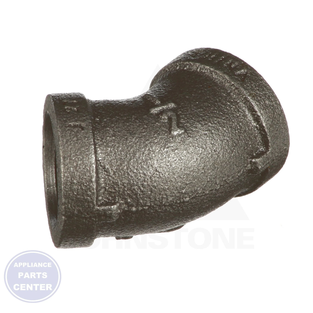 1/2" Black Iron 45 Degree Elbow 0810023408 - Side view with precise measurements