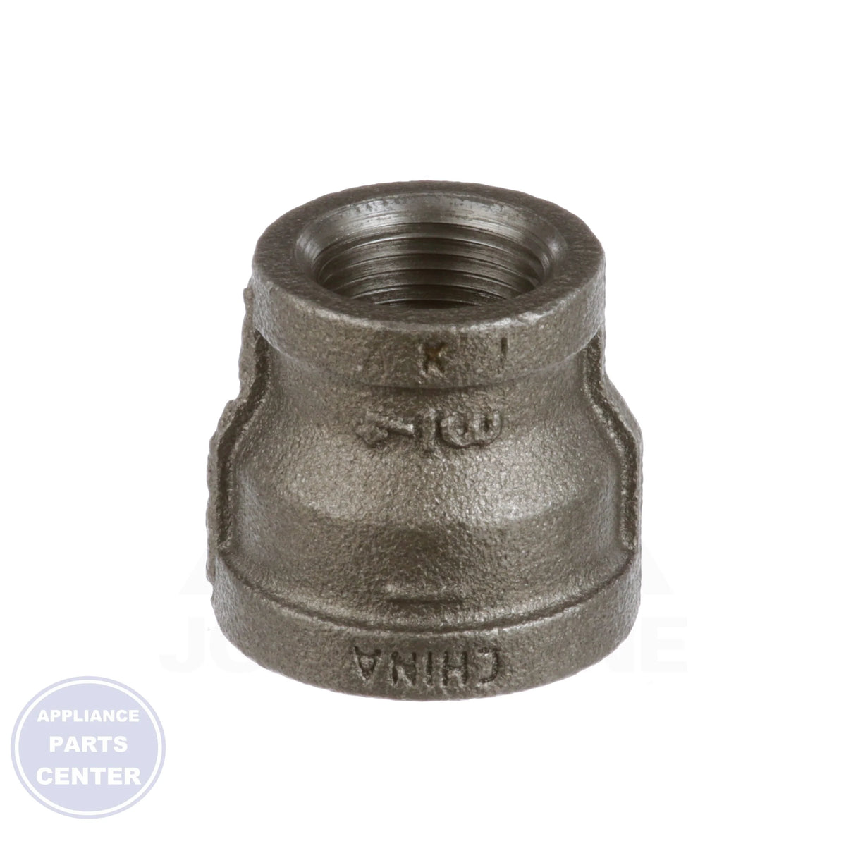 1" X 3/4" Black Iron Reducing Coupling 0810086819 - Side view with 1" x 3/4" precise measurements