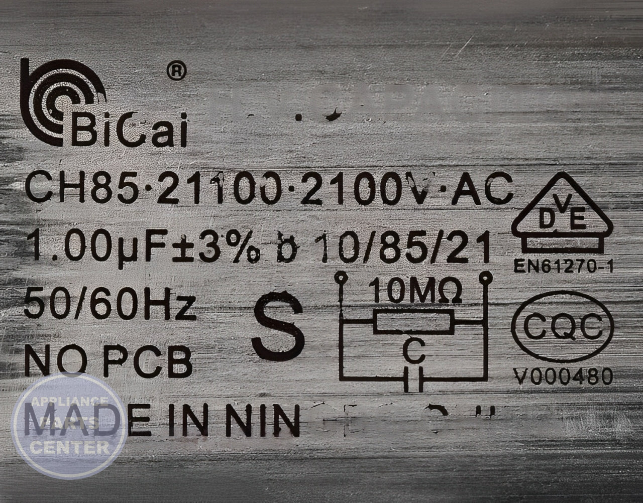 LG MICROWAVE OVEN HIGH VOLTAGE CAPACITOR 0CZZW1H004B - Detailed view of the capacitor's technical features