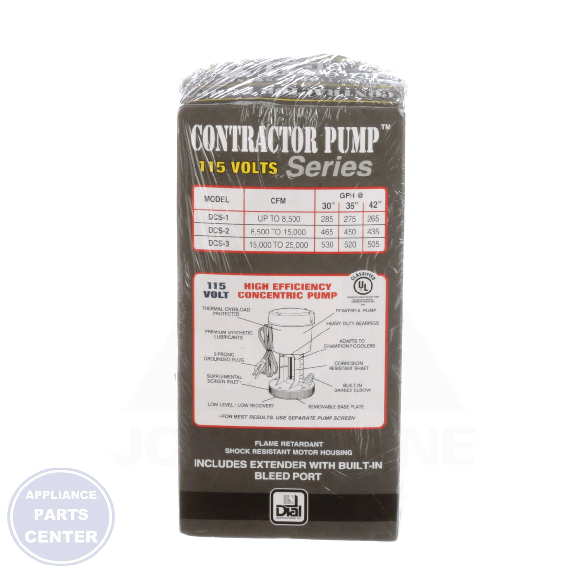 Contractor Series Evaporative Cooler Pump 1016 - Side view with 1/2" & 5/8" Hose Outlet Conn.