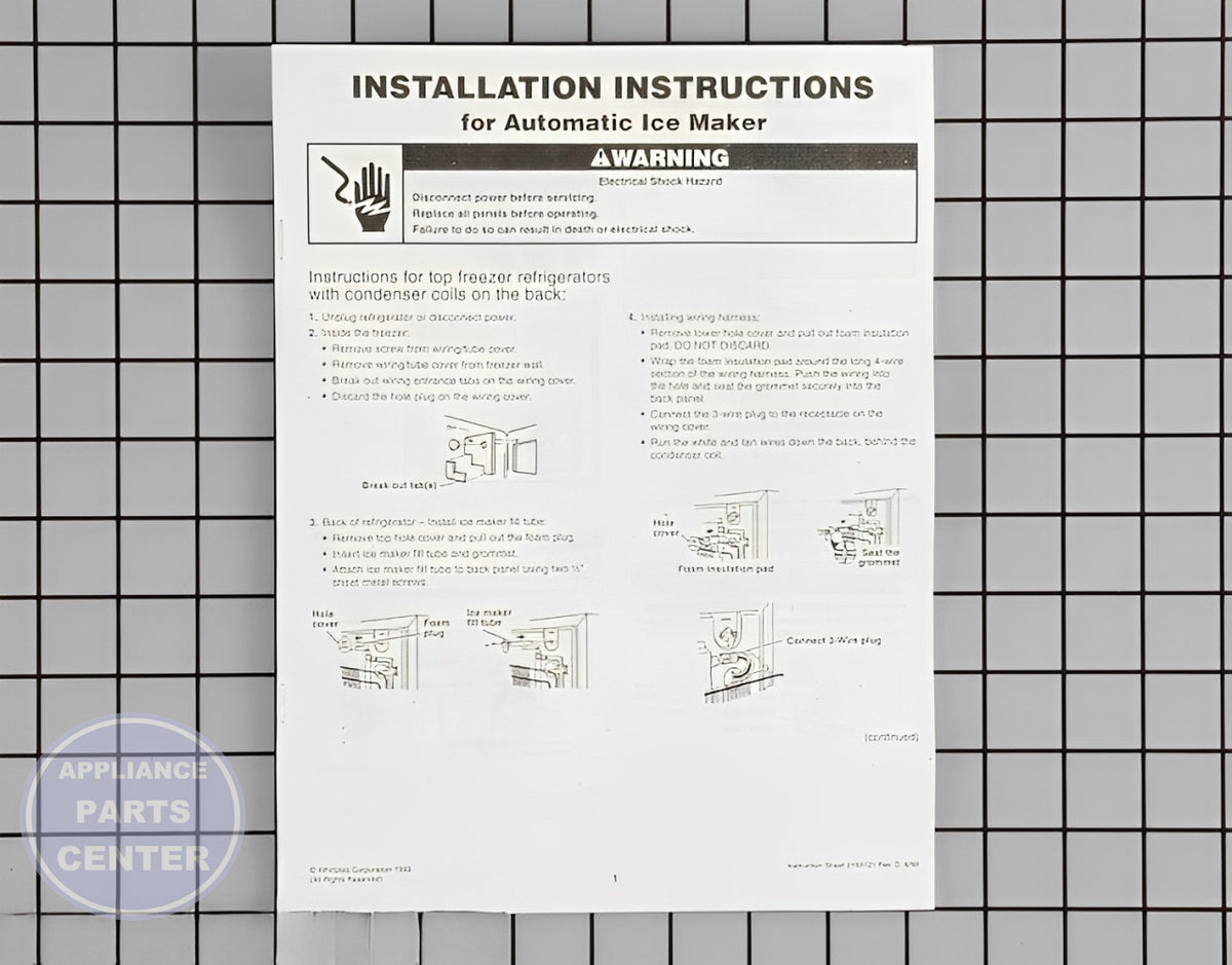 Whirlpool Refrigerator Ice Maker Kit Square Plug 1129316 - Installation in specific model showcasing mounting points