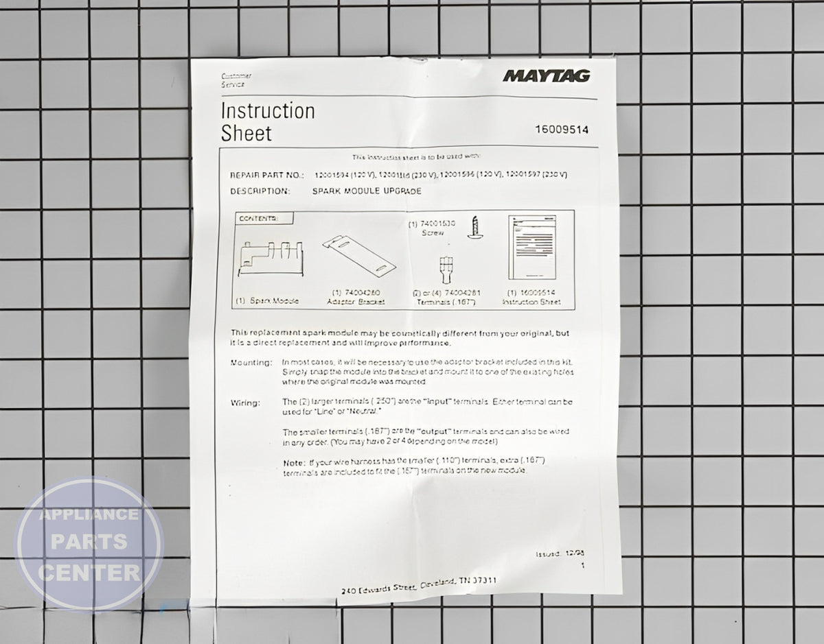 WHIRLPOOL RANGE OVEN COOKTOP SPARK MODULE 12001596 - Installation in WPL Range/Stove/Oven displaying essential mounting points