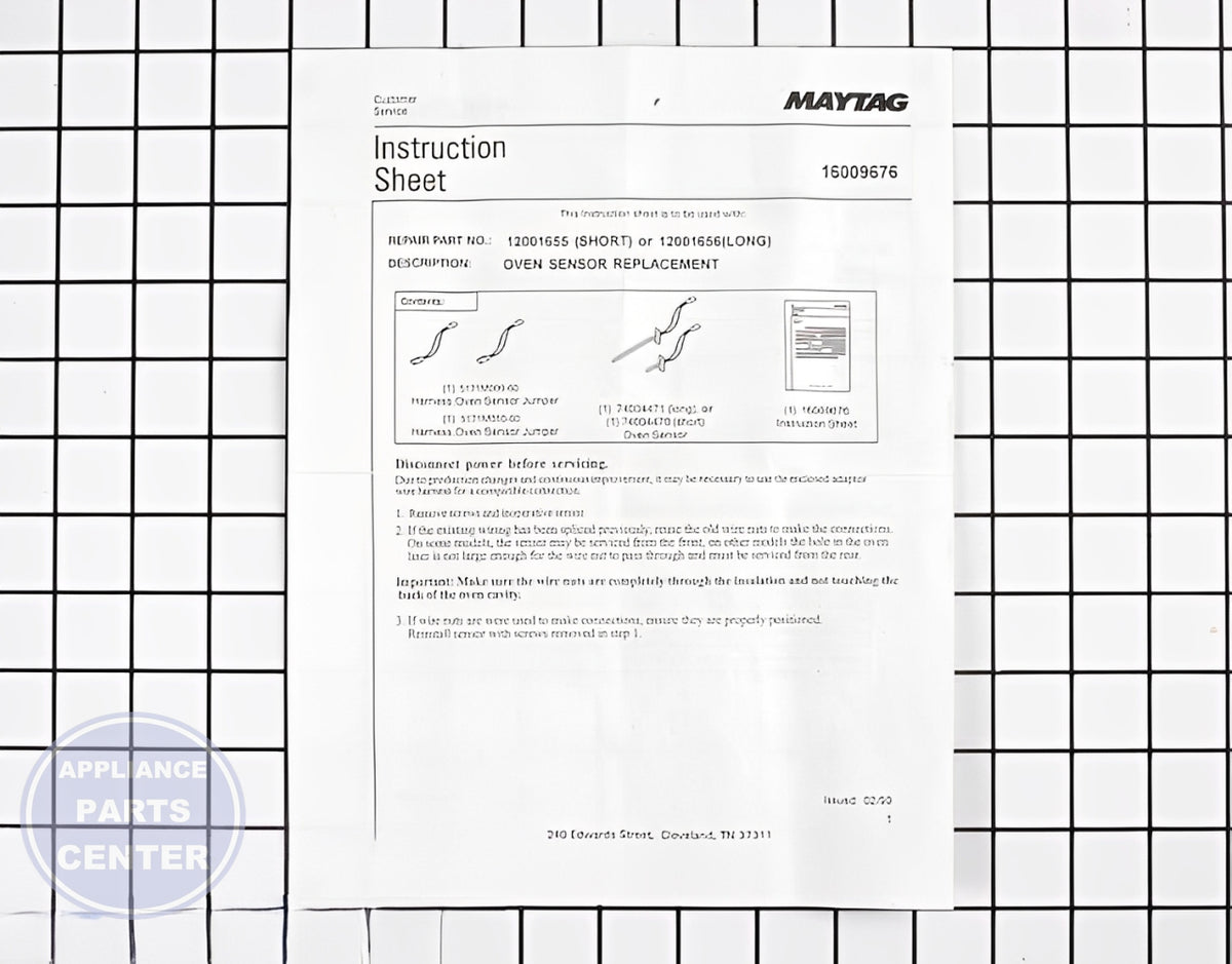 WHIRLPOOL OVEN SENSOR 12001655 - Detailed view of sensor & thermistor features