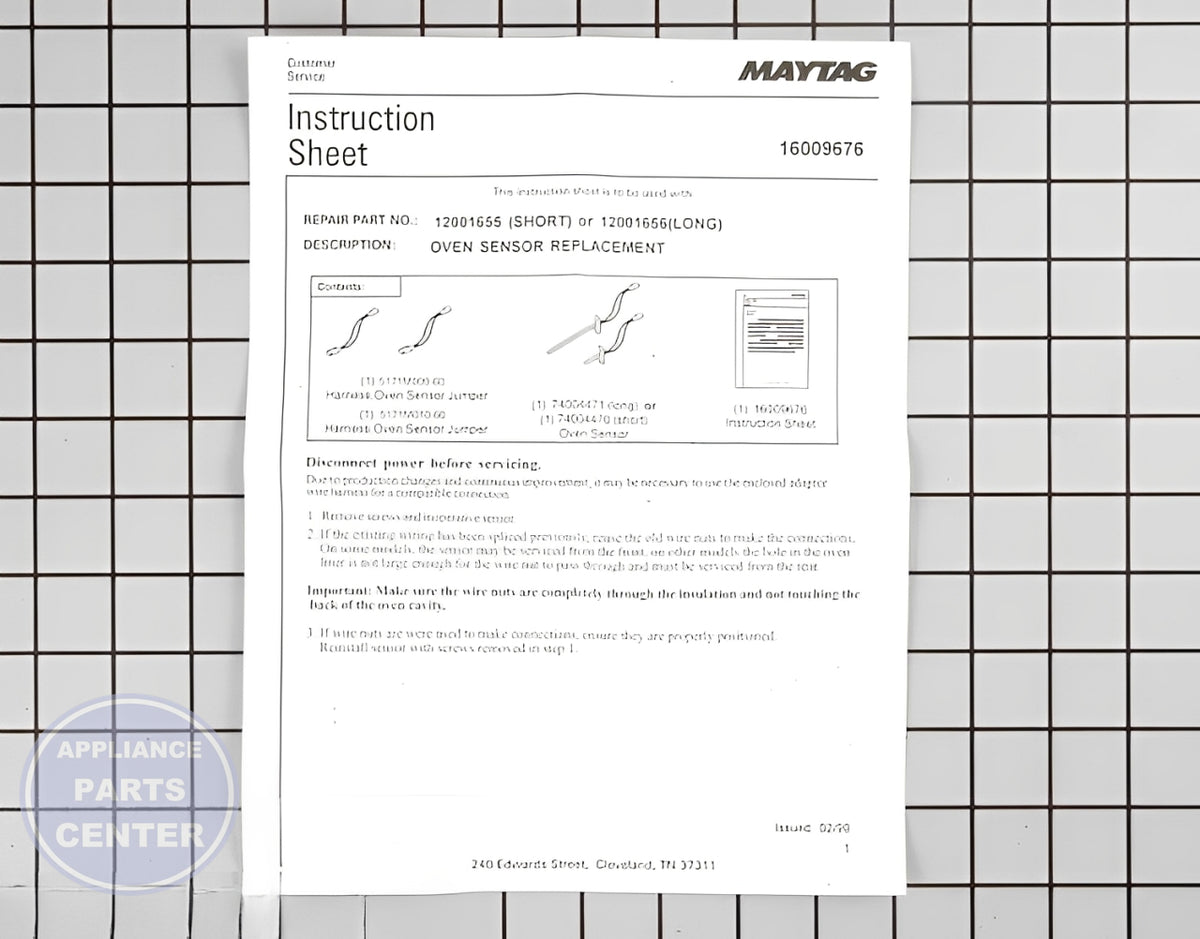 WHIRLPOOL RANGE OVEN TEMPERATURE SENSOR 12001656 - Detailed view of sensor