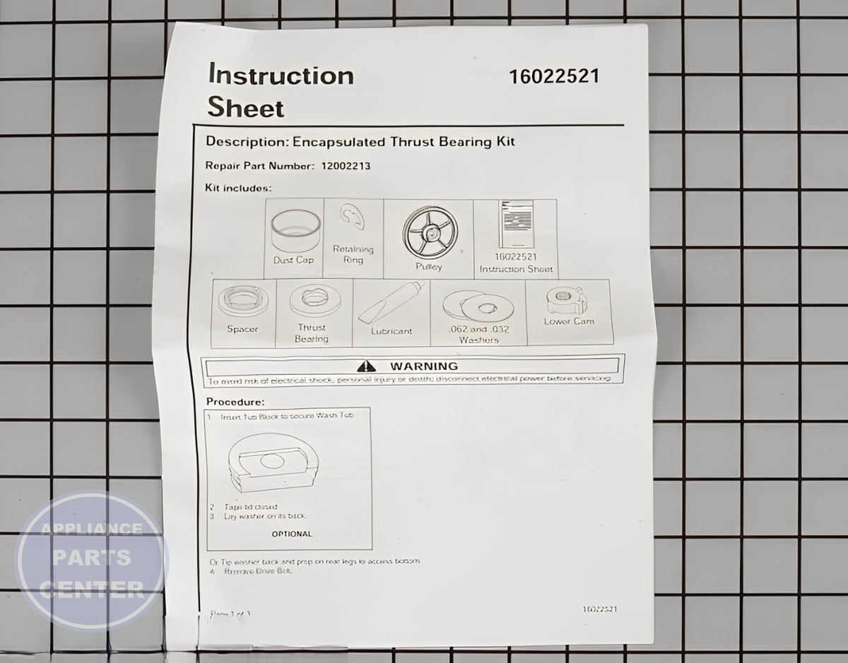 WHIRLPOOL WASHER PULLEY AND THRUST BEARING KIT 12002213 - Detailed view of durable pulley