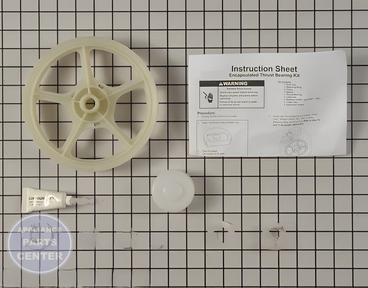 WHIRLPOOL WASHER PULLEY AND THRUST BEARING KIT 12002213 - Main view showing durable pulley for WHIRLPOOL models
