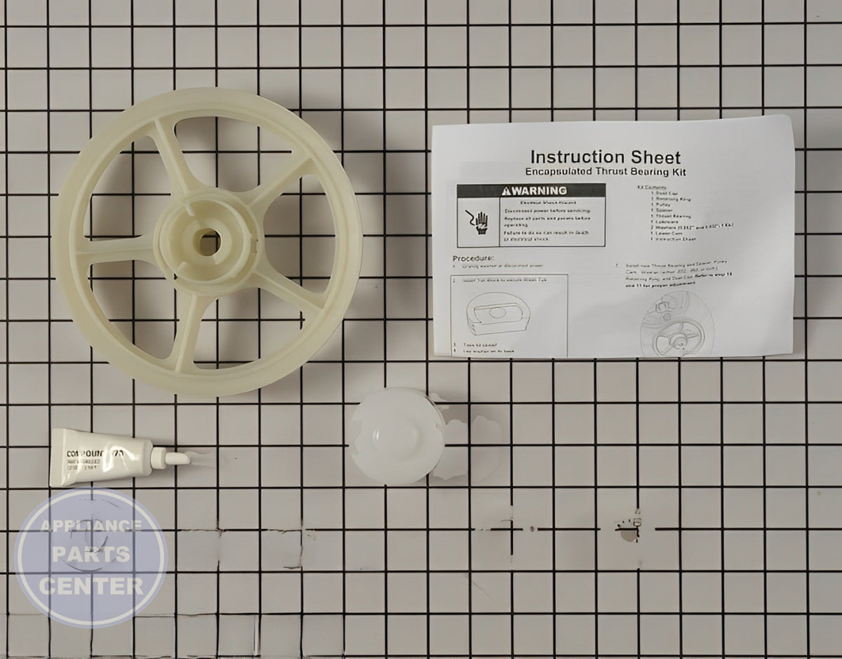 WHIRLPOOL WASHER PULLEY AND THRUST BEARING KIT 12002213 - Side view with precise measurements