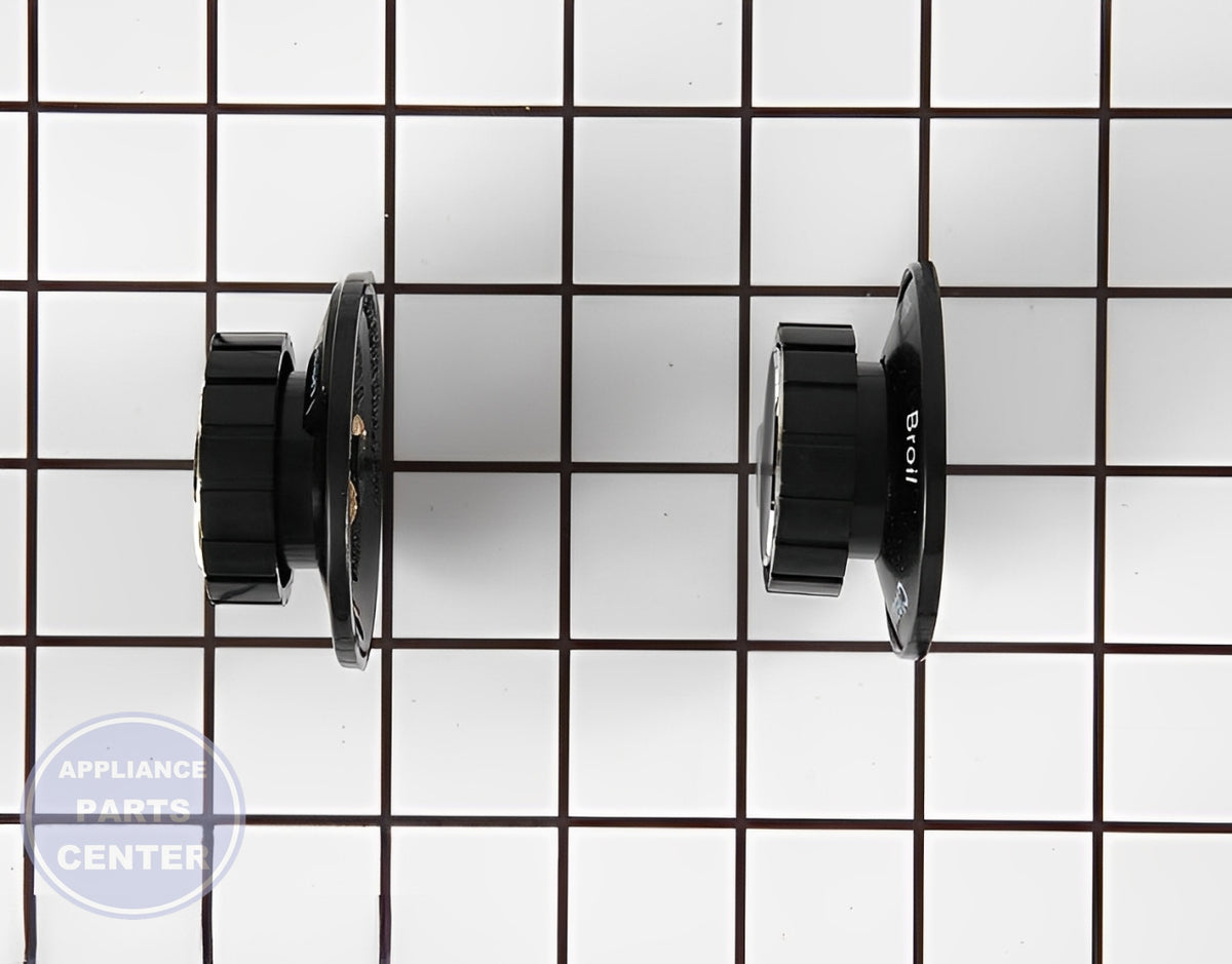 WHIRLPOOL KNOB KIT (2) 12200031 - Detailed view of durable knobs with clear indicators for temperature and settings