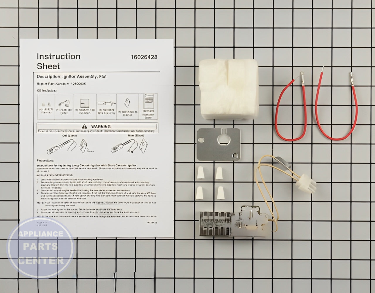 WHIRLPOOL OVEN FLAT STYLE IGNITER KIT 12400035 - Side view with precise specifications