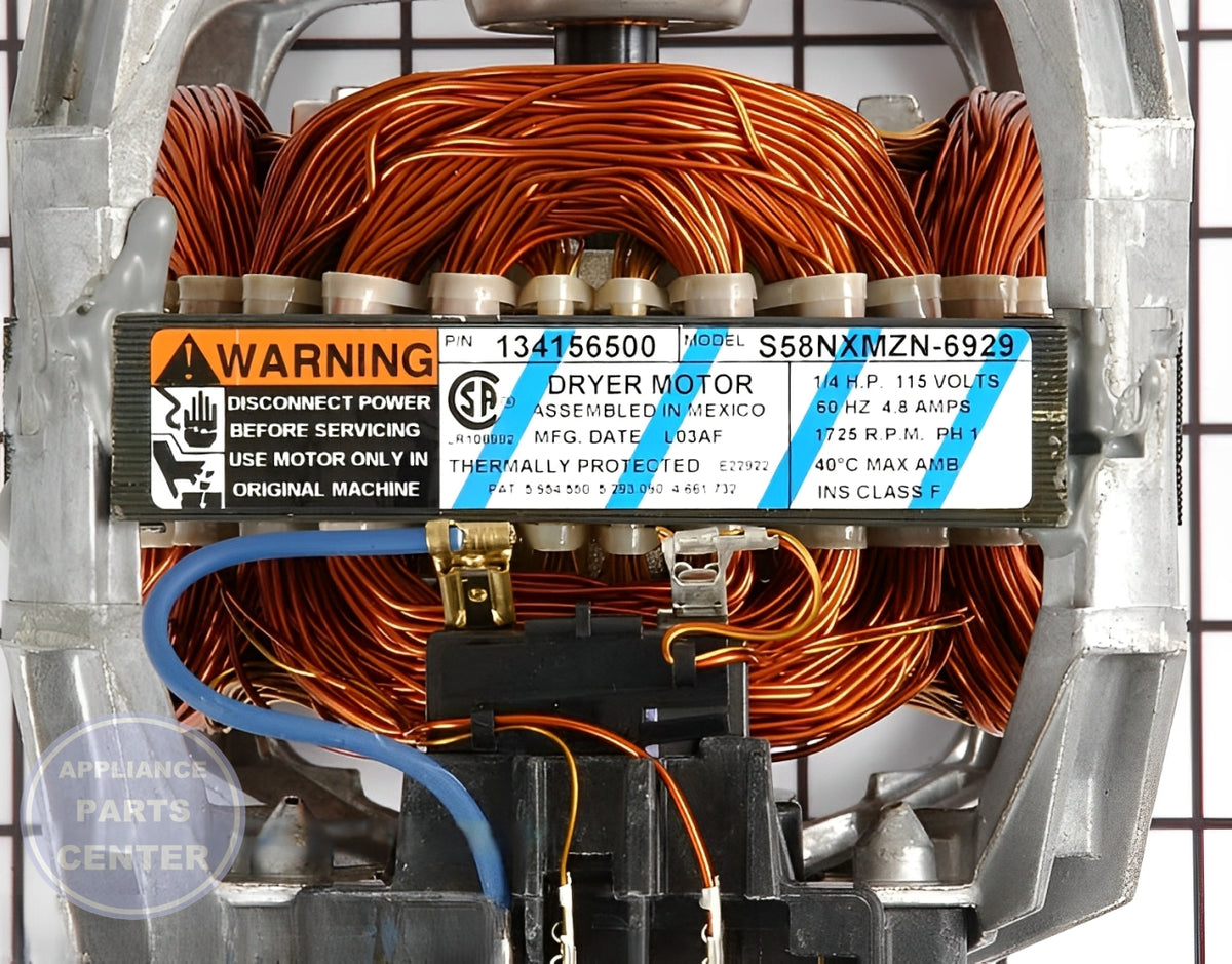 FRIGIDAIRE DRYER DRIVE MOTOR WITH PULLEY 131560100 - Detailed view of powerful motor technology