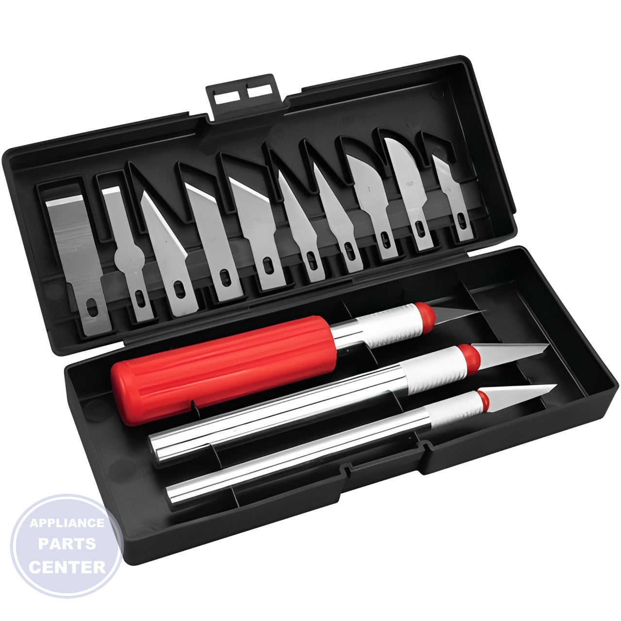 PERFORMANCE TOOL 13-PIECE HOBBY KNIFE SET 1440 - Detailed view of various blade options