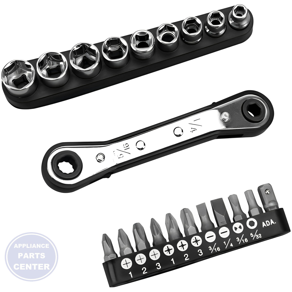 PERFORMANCE TOOL 21-PIECE OFFSET RATCHETING DRIVER 1908 - Main view showing versatile functionality for PTI models