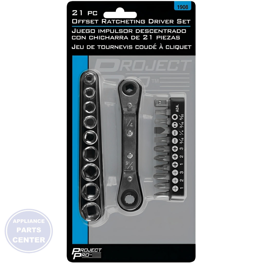 PERFORMANCE TOOL 21-PIECE OFFSET RATCHETING DRIVER 1908 - Detailed view of precise technical details for accurate use