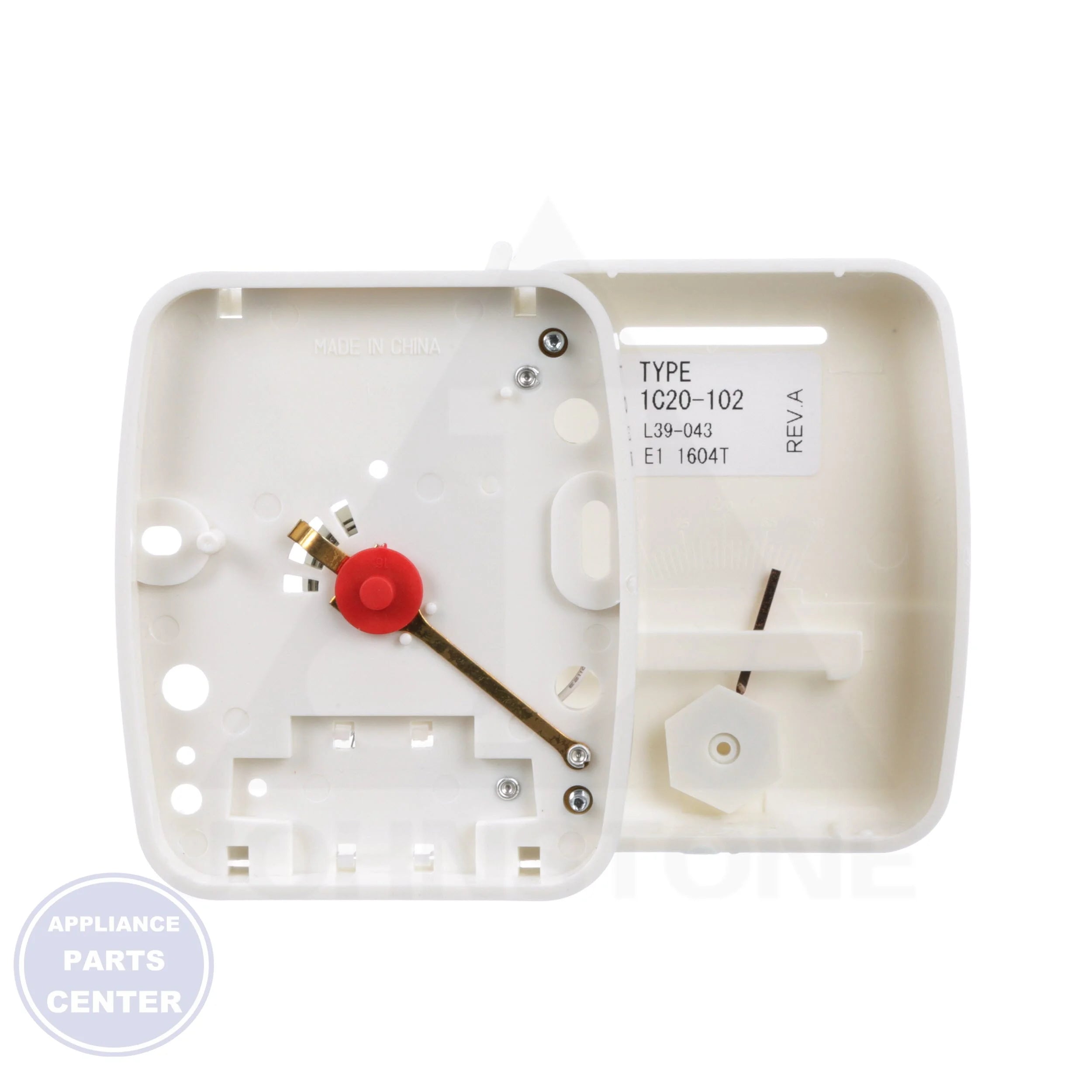 Heating Only Thermostat 1C20-102 - Side view with 2-7/8" W x 3-3/4" H x 1-1/2" D specs