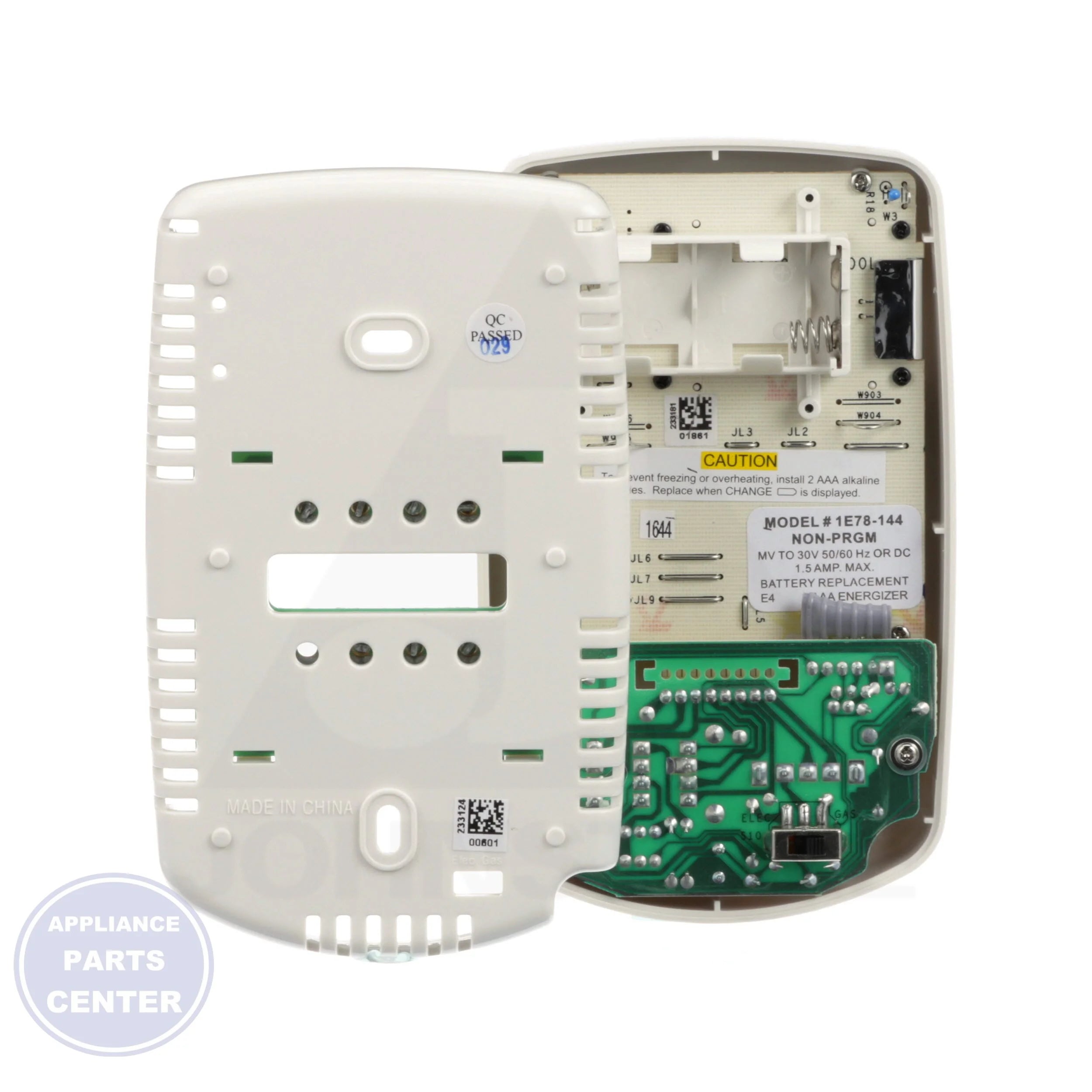 70 Series™ Non-Programmable Thermostat 1E78-144 - Side view with precise temperature range specifications