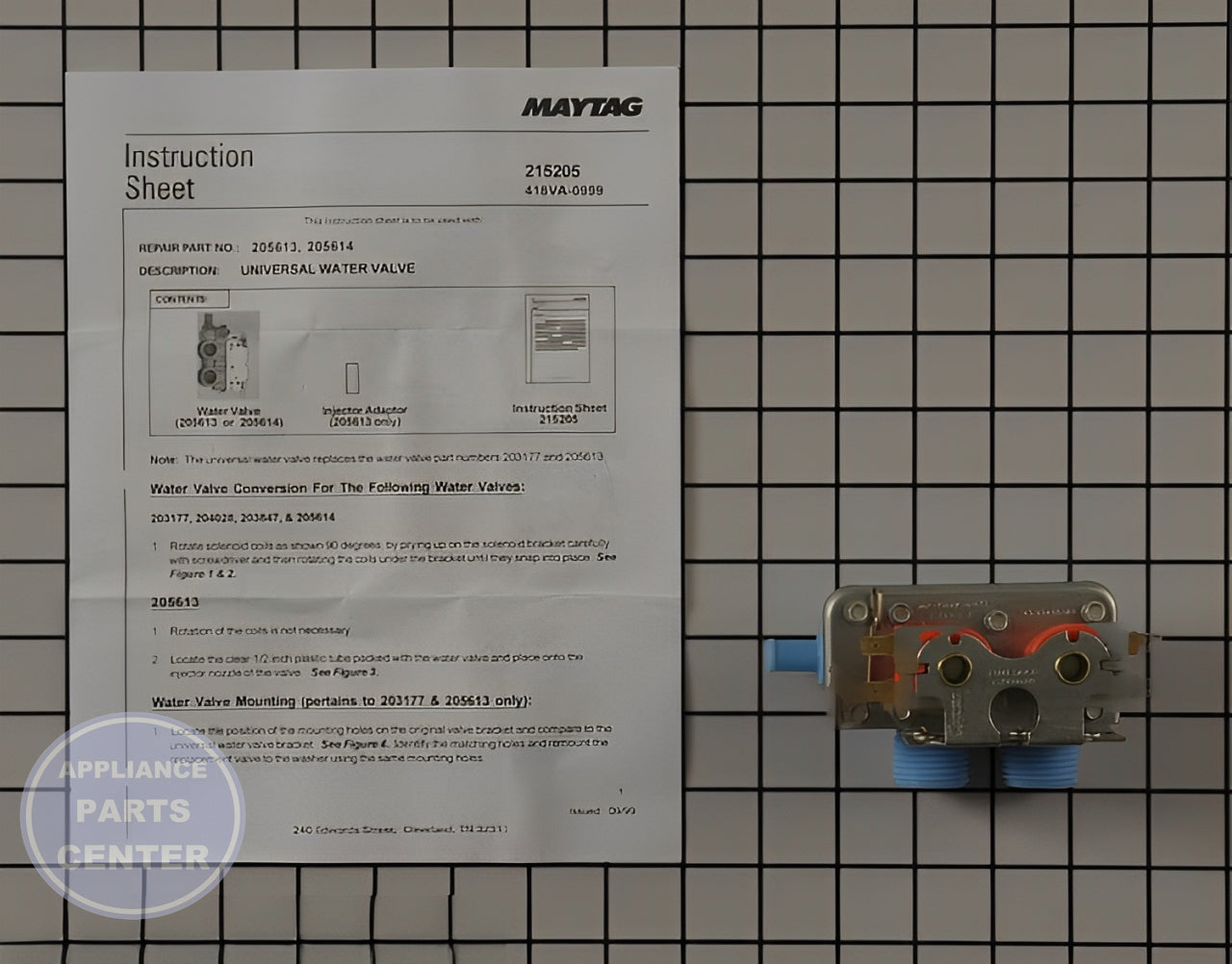 WHIRLPOOL WASHER WATER INLET VALVE 205613 - Main view showing Valve & Float for various models
