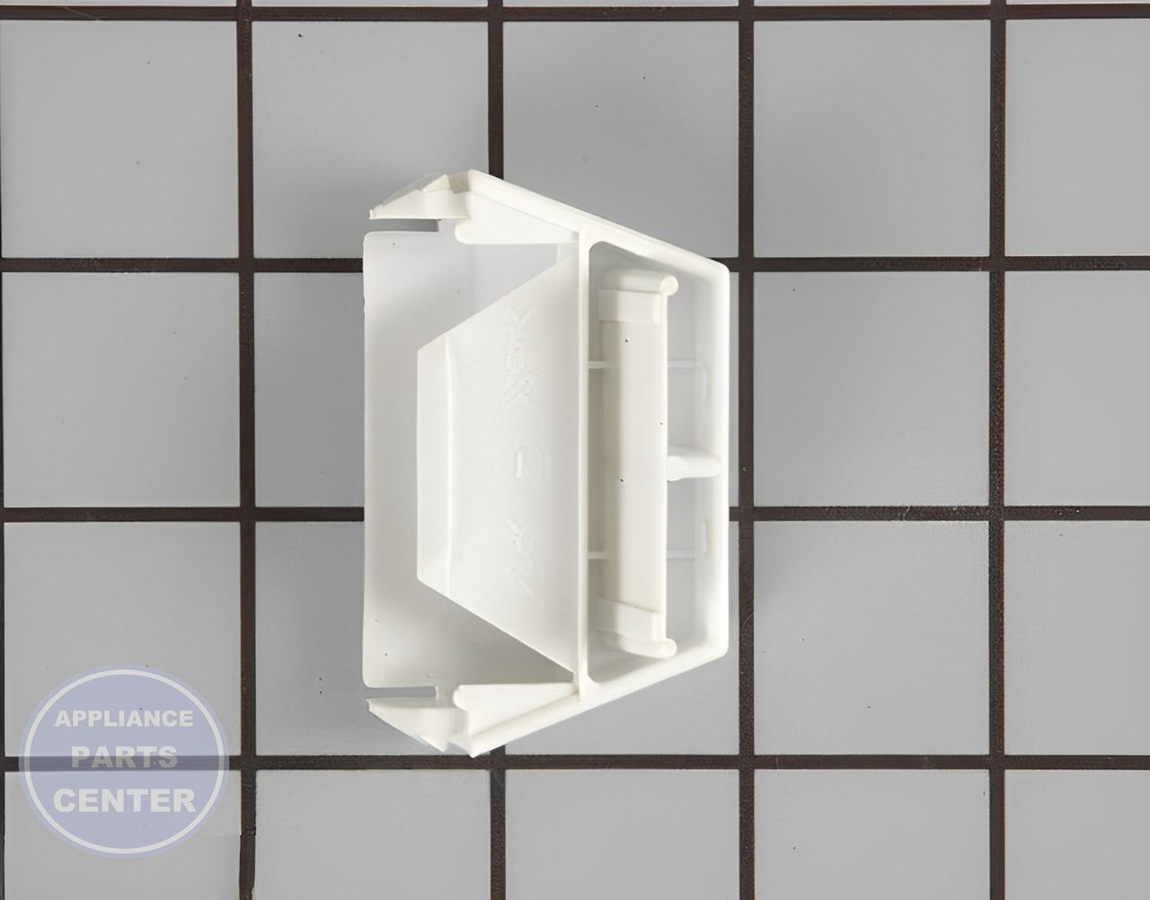 FRIGIDAIRE REFRIGERATOR WHITE LEFT OR RIGHT DOOR SHELF END CAP 215473602 - Detailed view of durable end cap construction