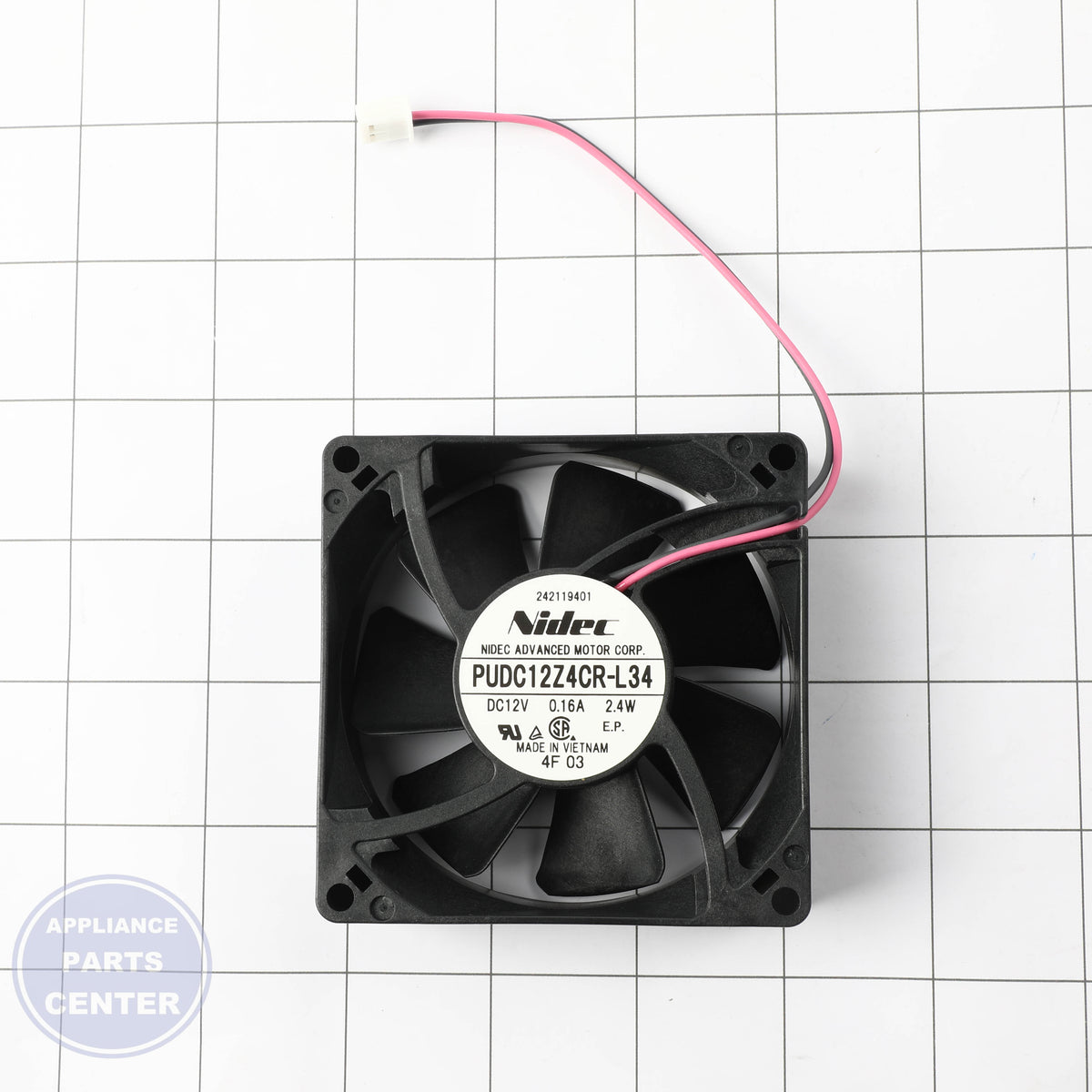 FAN ASSEMBLY 242119401A - Side view with up to 500 CFM airflow