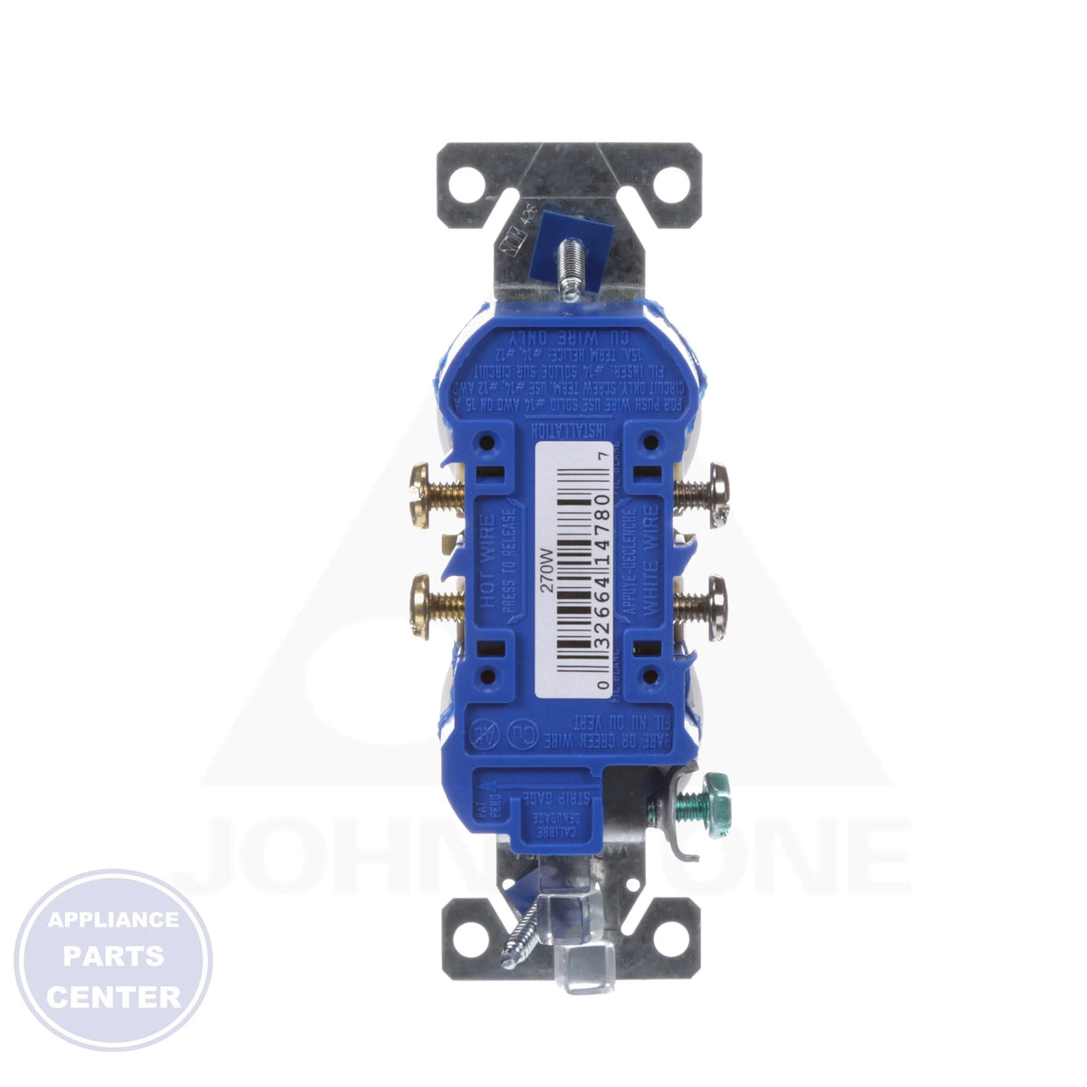 General Duty Straight Blade Receptacle 270W - Side view with NEMA 5-15R specs