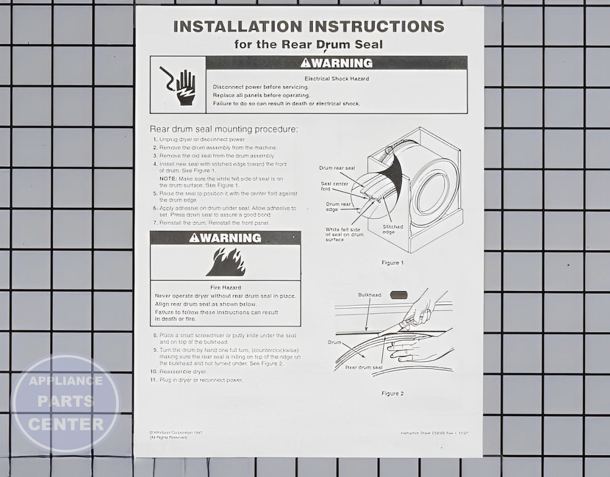 WHIRLPOOL DRYER REAR DRUM SEAL 279408 - Main view showing leak-free design for WPL models