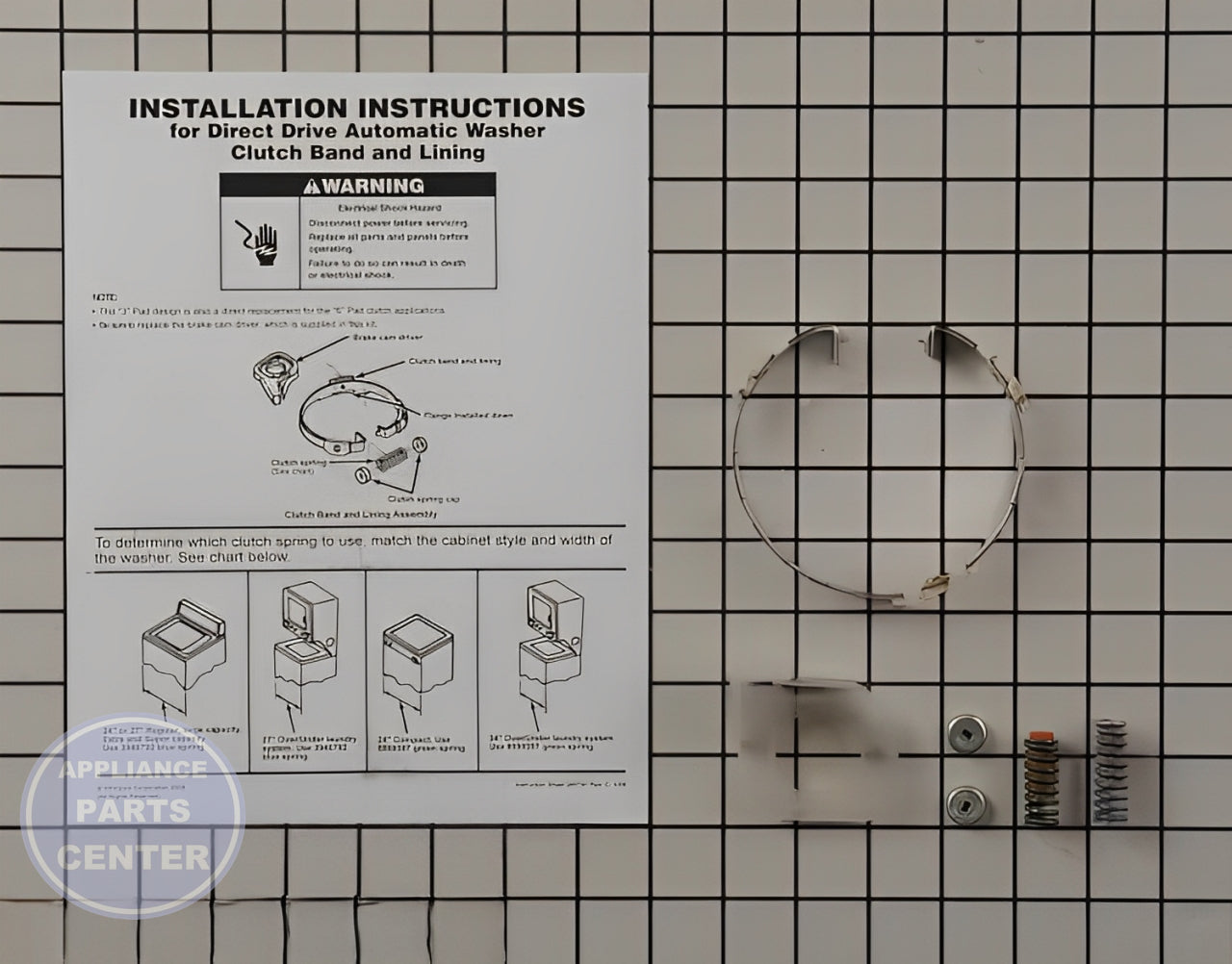 WHIRLPOOL WASHER CLUTCH BAND AND LINING KIT 285790 - Main view showing transmission for various WPL models