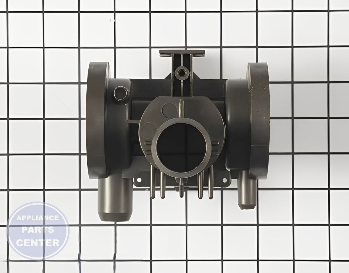 LG WASHER PUMP HOUSING 3108ER1001B - Side view with precise measurements