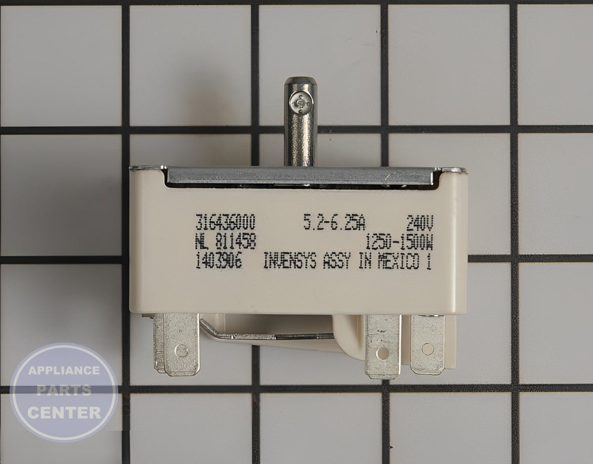 FRIGIDAIRE OVEN SURFACE ELEMENT SWITCH 316436000 - Side view with 2500 watts efficiency