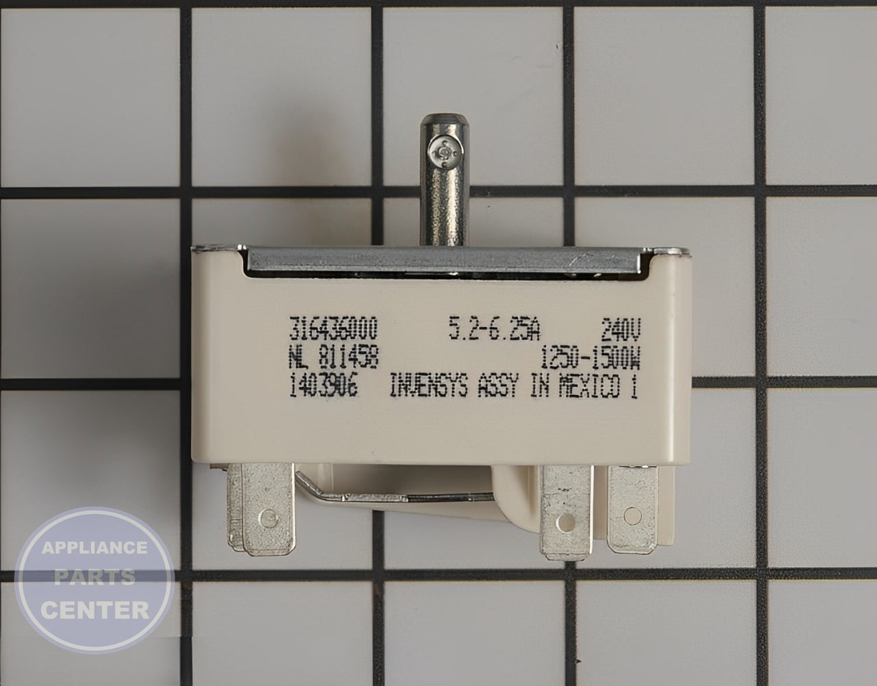 FRIGIDAIRE OVEN SURFACE ELEMENT SWITCH 316436000 - Side view with 2500 watts efficiency