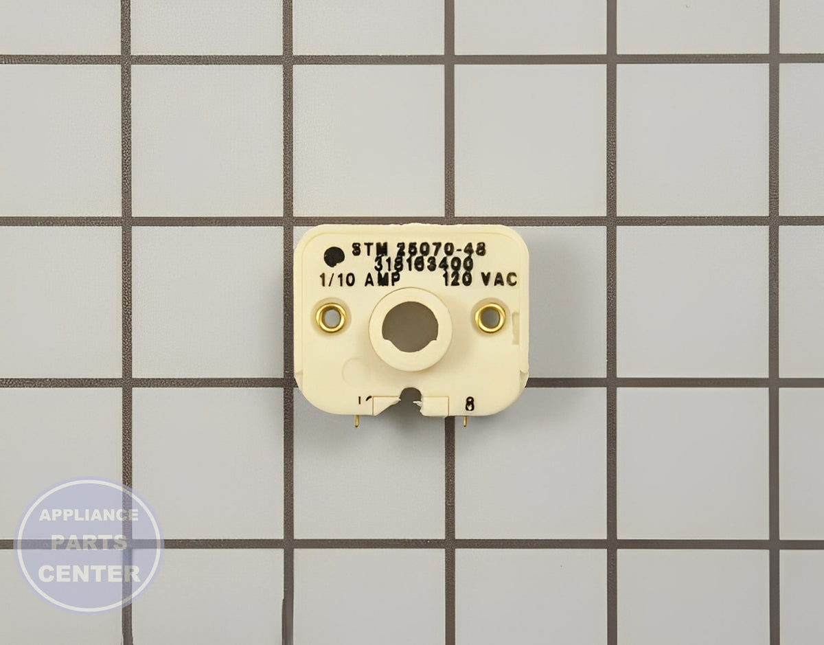 Frigidaire Kenmore Spark Ignition Switch 318163400 - Main view showing temperature resistance for various stove models
