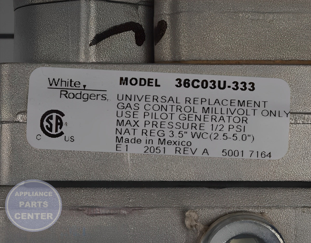 WHITE-RODGERS 750MV COMBO GAS VALVE 36C03U-333 - Installation in WRI model showing key mounting points