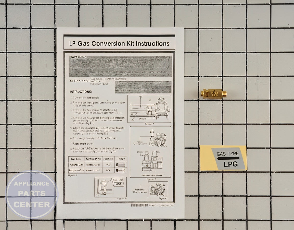LG Dryer Conversion Parts Assembly 383EEL3002R - Main view showing gas burner & control valve for LG Dryers