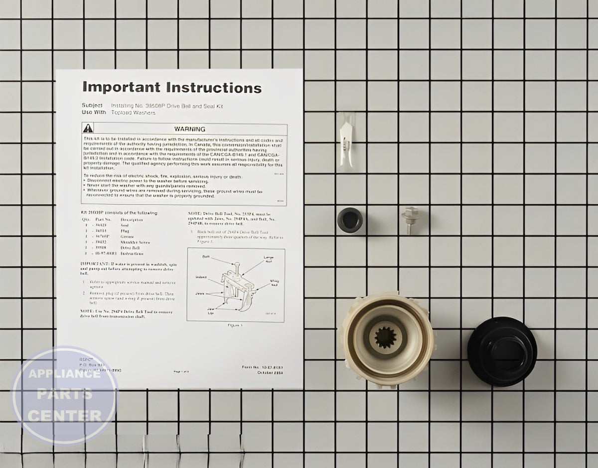 SPEED QUEEN DRIVE BELL AND SEAL KIT 39508P - Installation in SPQ Washing Machine showing key mounting points