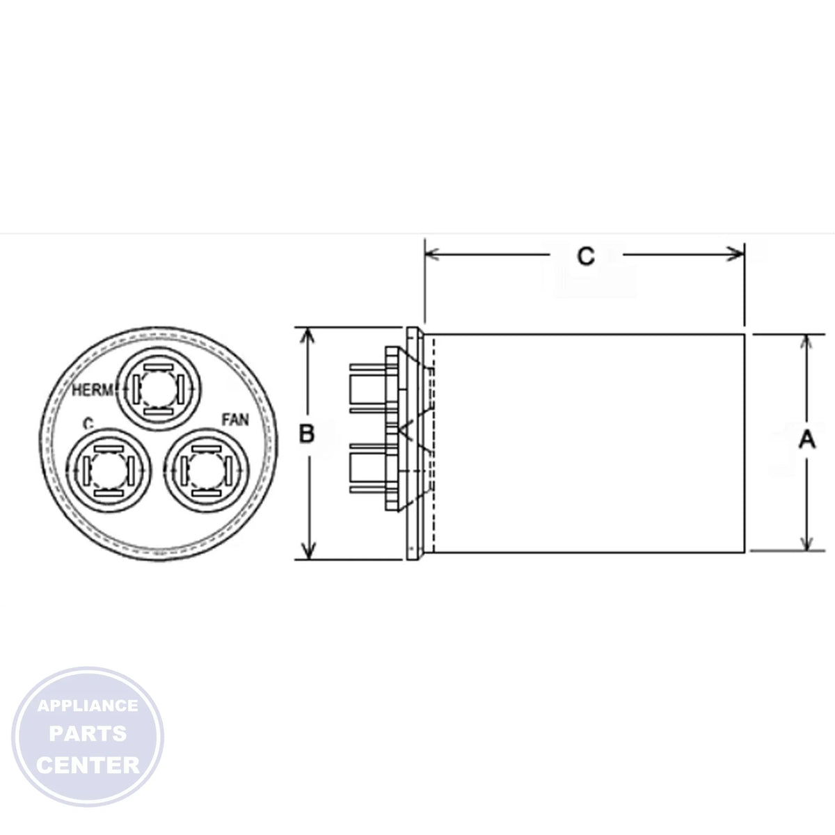 NEU 40/10MFD 440V RND RUN CAPAC. 43-25133-23 - Main view showing capacitor for specific models